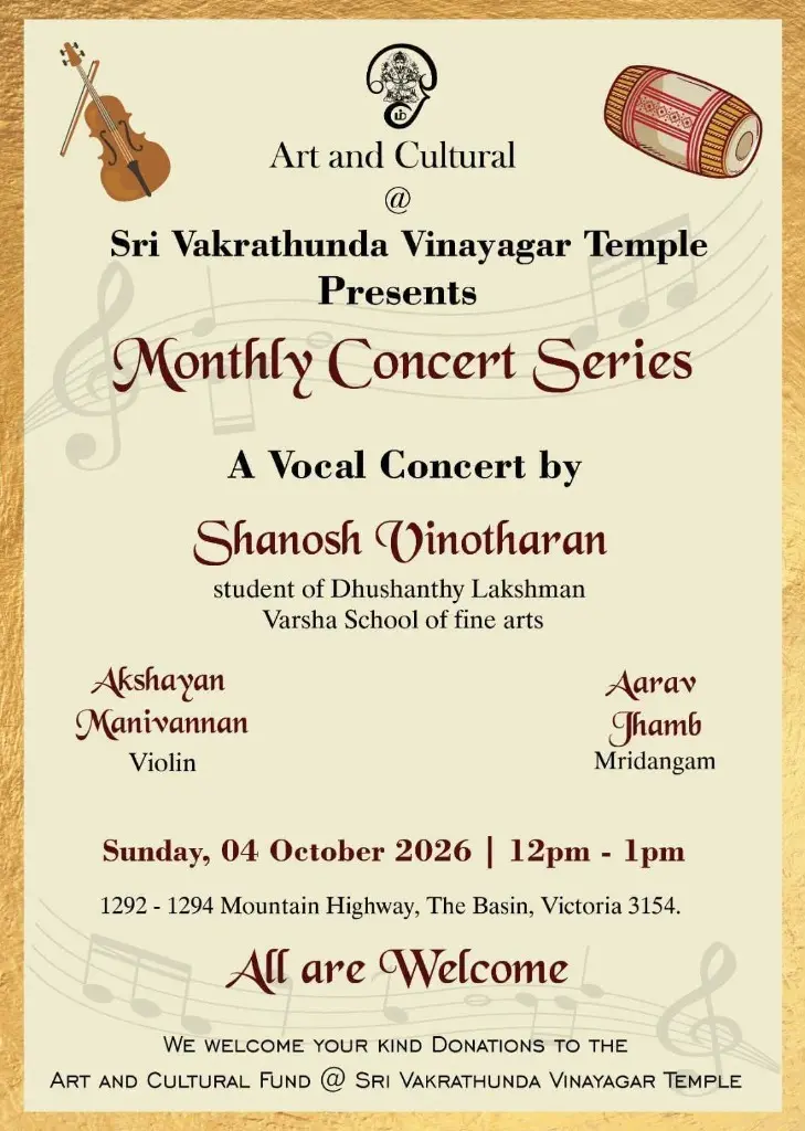 Monthly Concert Series – A Vocal Concert by Shanosh Vinotharan